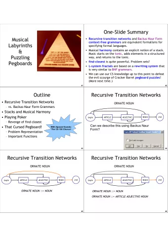 One-Slide Summary  Musical  Recursive transition networks and Backus-Naur Form context-free