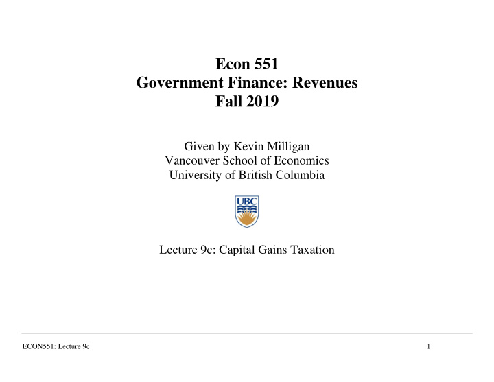 econ 551 government finance revenues fall 2019