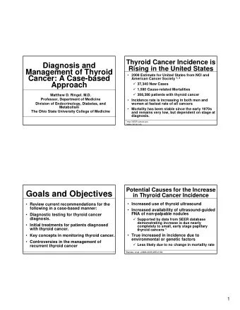 Goals and Objectives  in Thyroid Cancer Incidence  Increased use of thyroid ultrasound