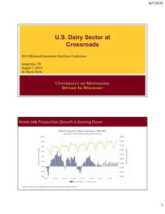 U.S. Dairy Sector at  Crossroads  2019 Midsouth Ruminant Nutrition Conference  Grapevine, TX