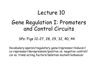 Lecture 10  Gene Regulation I: Promoters and Control Circuits SPs: Figs 12-27, 28, 29, 32, 40, 44
