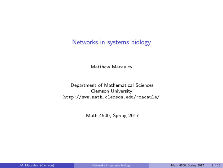 networks in systems biology