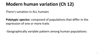 Modern human variation (Ch 12)  There's variation in ALL humans Polytypic species: composed of