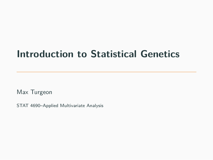 introduction to statistical genetics