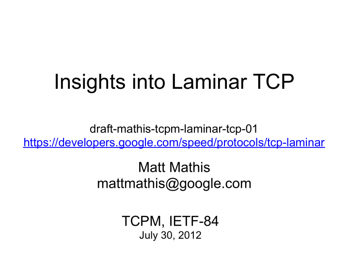 insights into laminar tcp