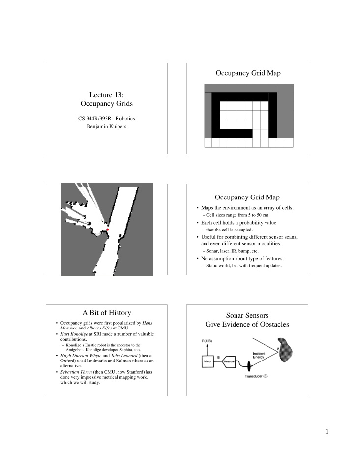 occupancy grid map lecture 13 occupancy grids