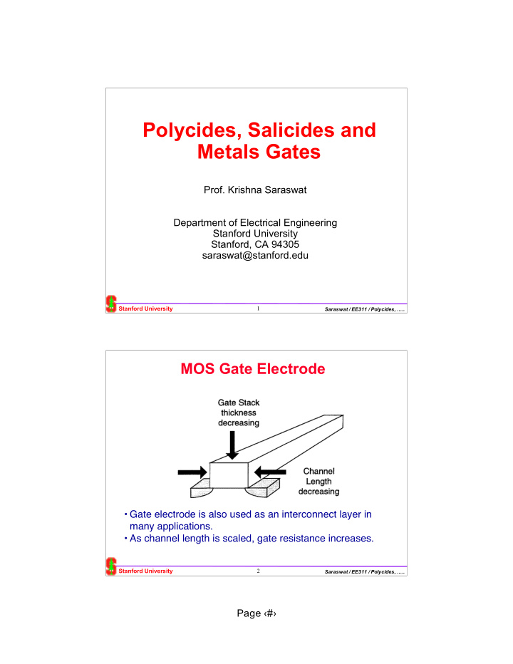 polycides salicides and metals gates