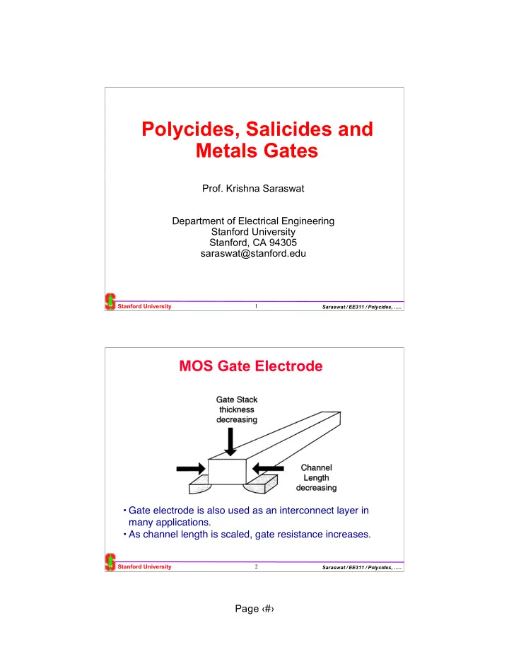 polycides salicides and metals gates