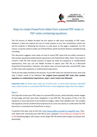 Steps t  to c  create PowerPoint s  slides  s from scanned PDF n  notes or  PDF notes containing e