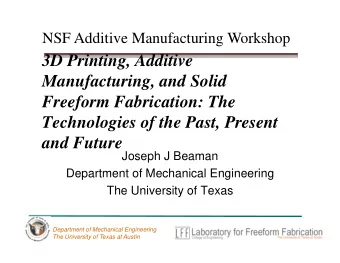 3D Printing, Additive  Manufacturing, and Solid  Freeform Fabrication: The  Technologies of the