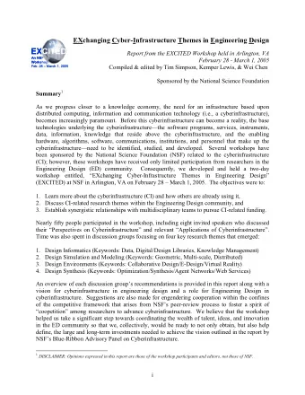 EXCITED  EXCITED  Report from the EXCITED Workshop held in Arlington, VA  An NSF  An NSF  February