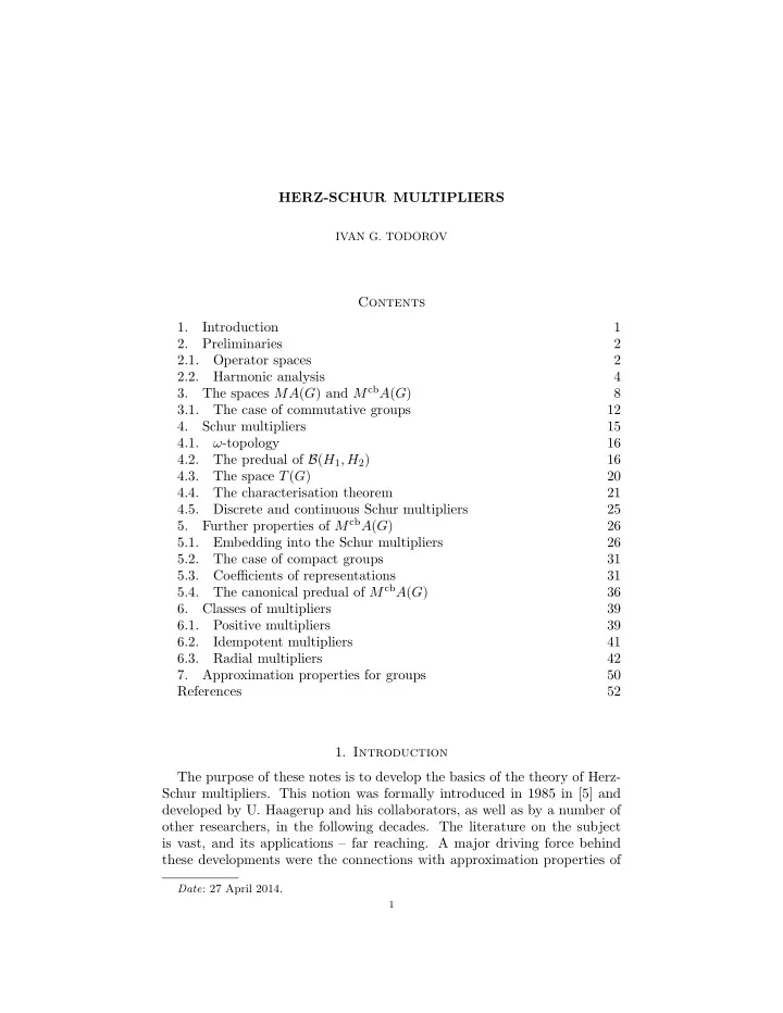 herz schur multipliers