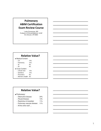 Pulmonary ABIM Certification Exam Review Course  Leslie Zimmerman, MD  Professor of Clinical