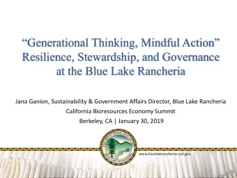 Generational Thinking, Mindful Action  Resilience, Stewardship, and Governance  at the Blue