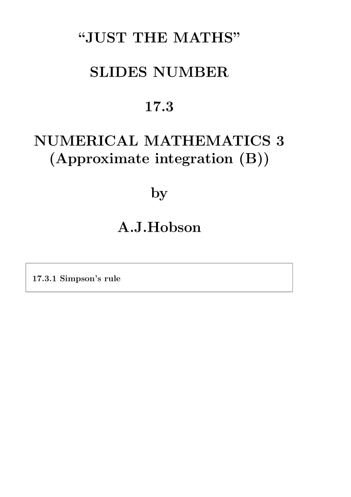 just the maths slides number 17 3 numerical mathematics 3