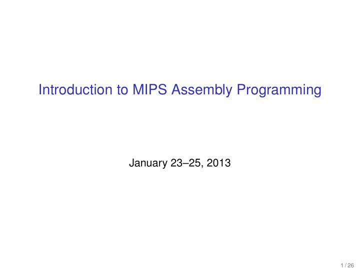 introduction to mips assembly programming