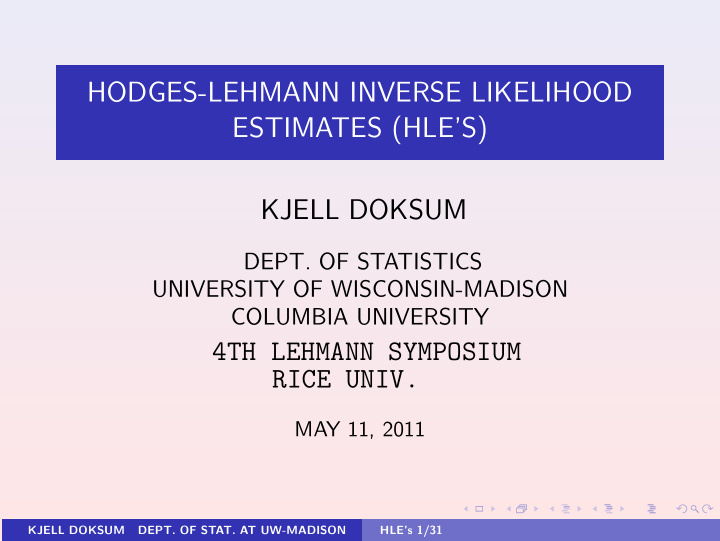 hodges lehmann inverse likelihood estimates hle s kjell