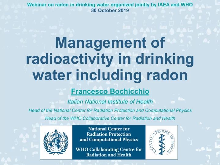 management of radioactivity in drinking water including