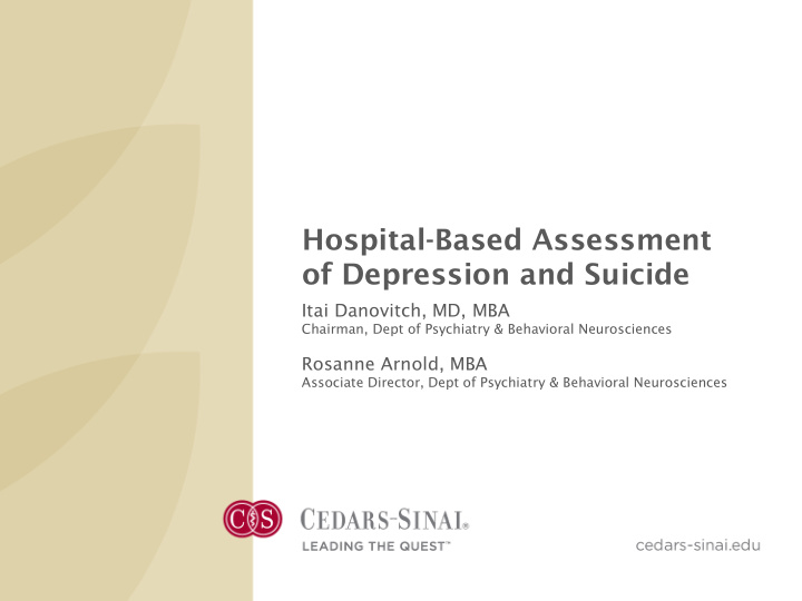 hospital based assessment of depression and suicide
