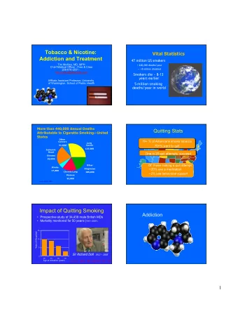 Tobacco &amp; Nicotine:  Vital Statistics  Addiction and Treatment  47 million US smokers  Tim