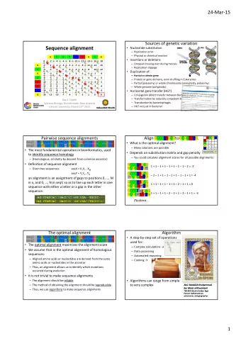 Sequence alignment  Nucleotide substitution  Replication error  Physical or chemical