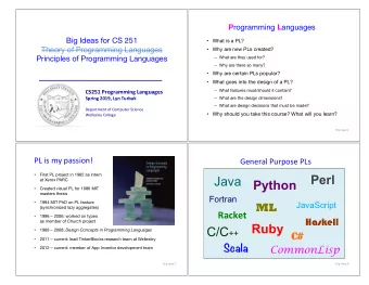 Perl  Java at Xerox PARC  Python  Created visual PL for 1986 MIT  masters thesis  Fortran
