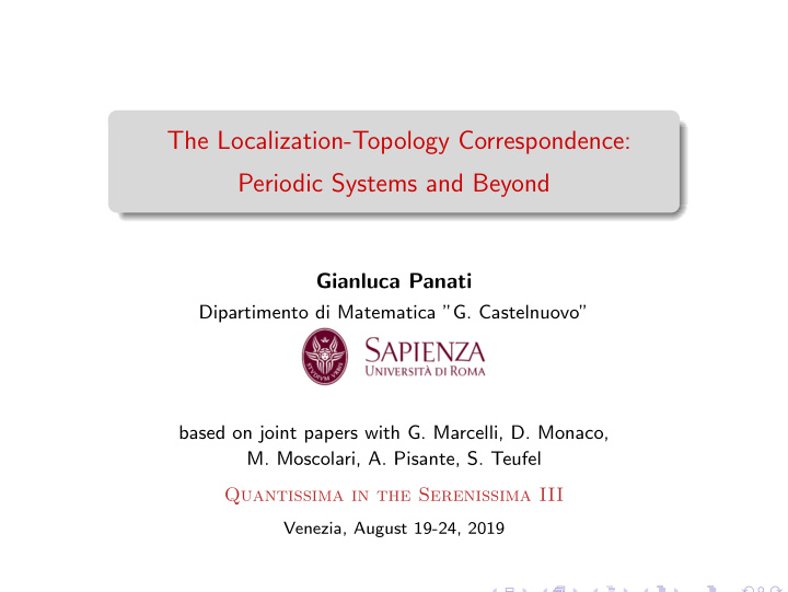 the localization topology correspondence periodic systems