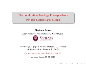 The Localization-Topology Correspondence:  Periodic Systems and Beyond  Gianluca Panati