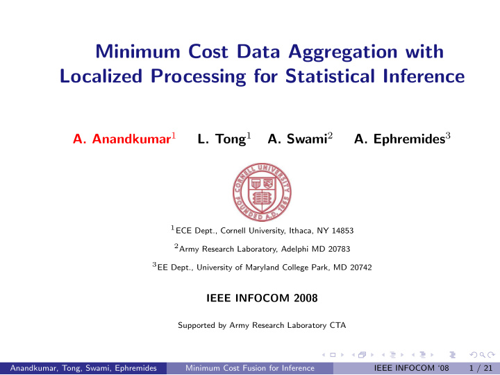 minimum cost data aggregation with localized processing