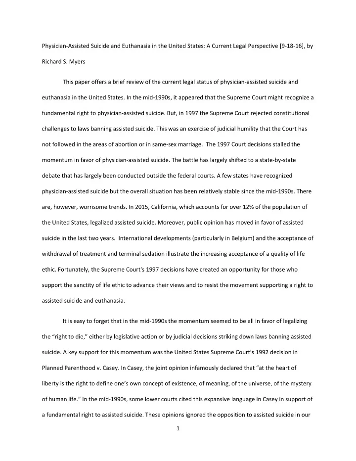 physician assisted suicide and euthanasia in the united