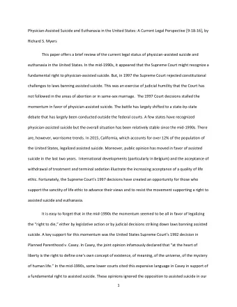 Physician-Assisted Suicide and Euthanasia in the United States: A Current Legal Perspective