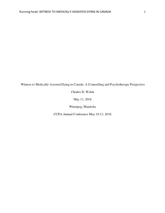 Witness to Medically-Assisted Dying in Canada: A Counselling and Psychotherapy Perspective  Charles