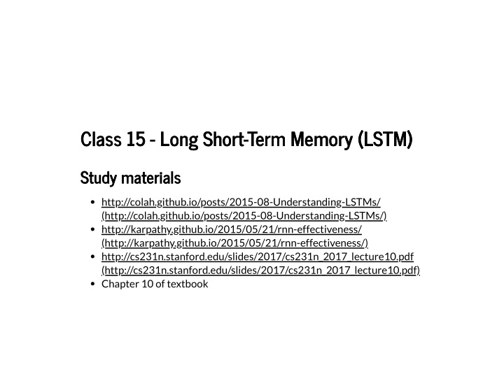 class 15 long short term memory lstm class 15 long short