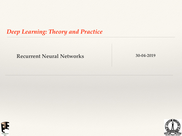 deep learning theory and practice