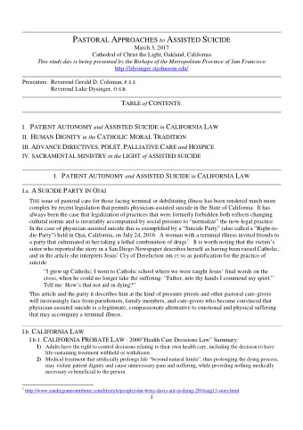 I.b.2. CALIFORNIA HEALTH AND SAFETY CODE:  The CALIFORNIA END OF LIFE OPTION ACT (Summary by: