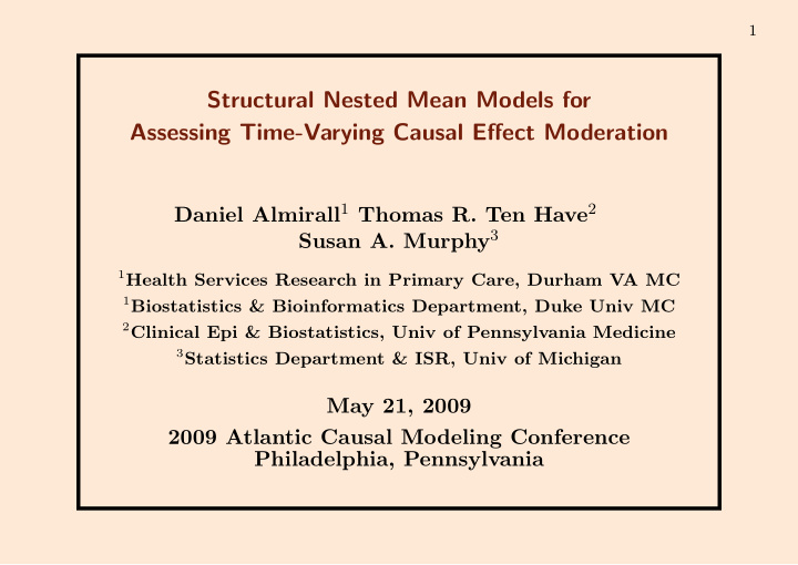 structural nested mean models for assessing time varying