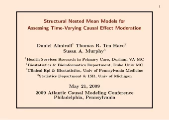 Structural Nested Mean Models for  Assessing Time-Varying Causal Effect Moderation Daniel Almirall