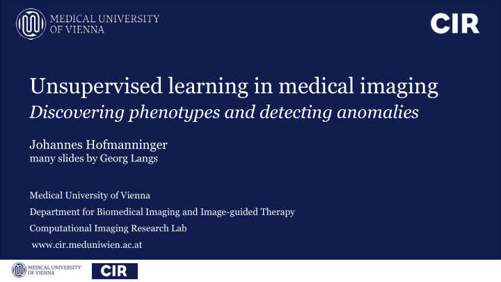 unsupervised learning in medical imaging