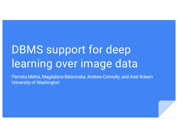 dbms support for deep learning over image data