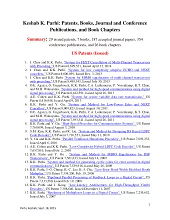 Keshab K. Parhi: Patents, Books, Journal and Conference  Publications, and Book Chapters Summary :
