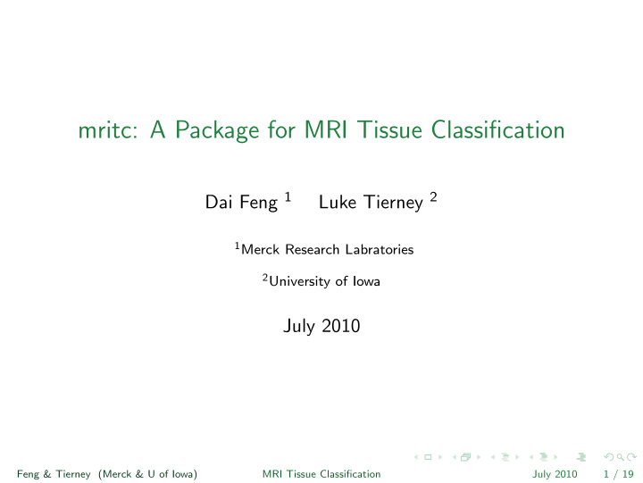 mritc a package for mri tissue classification