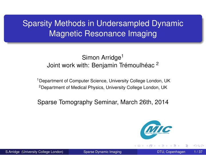 sparsity methods in undersampled dynamic magnetic