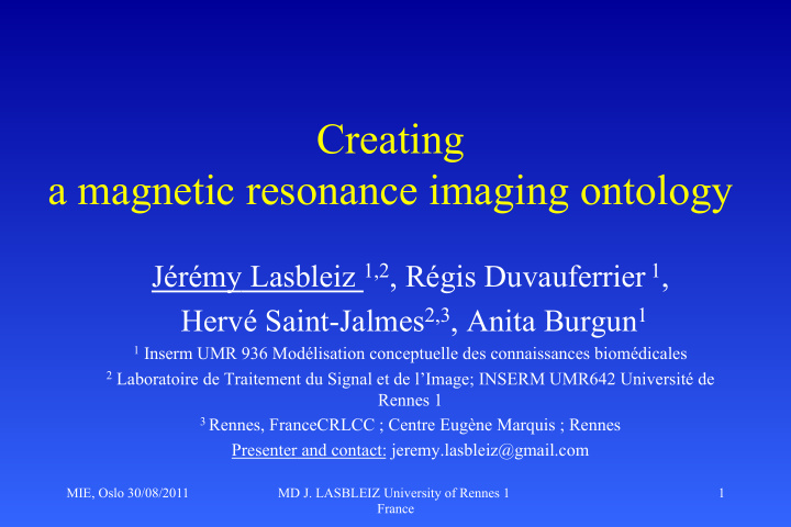 creating a magnetic resonance imaging ontology
