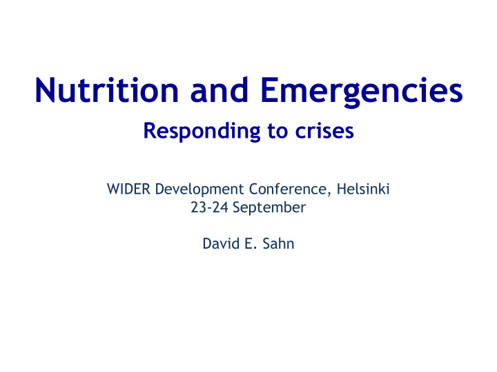 nutrition and emergencies