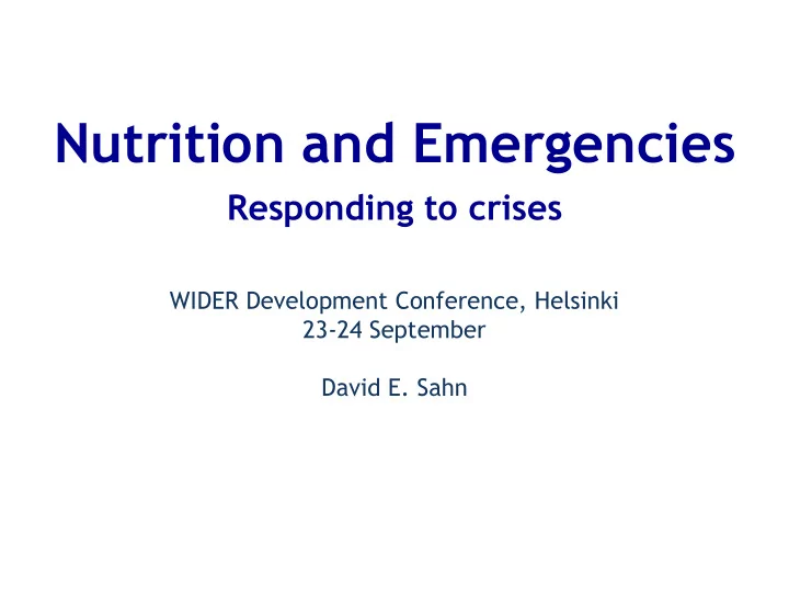nutrition and emergencies