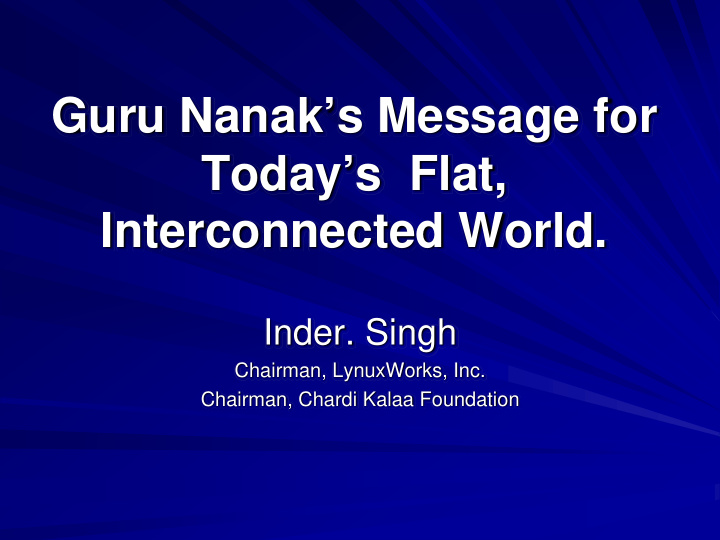 guru nanak s message for today s flat interconnected world