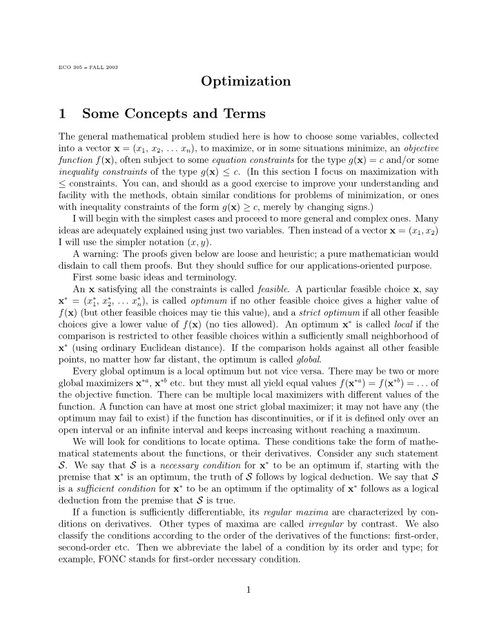 optimization 1 some concepts and terms