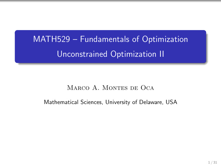 math529 fundamentals of optimization unconstrained