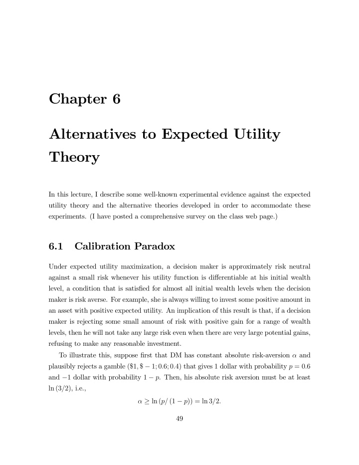 chapter 6 alternatives to expected utility theory