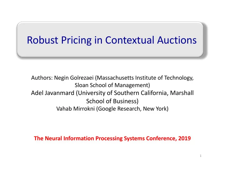 robust pricing in contextual auctions